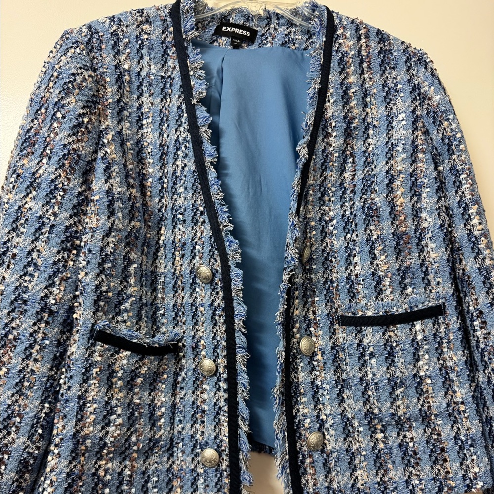 ✨ Express Blue Tweed Jacket Blazer | XL | Gold Button Detail